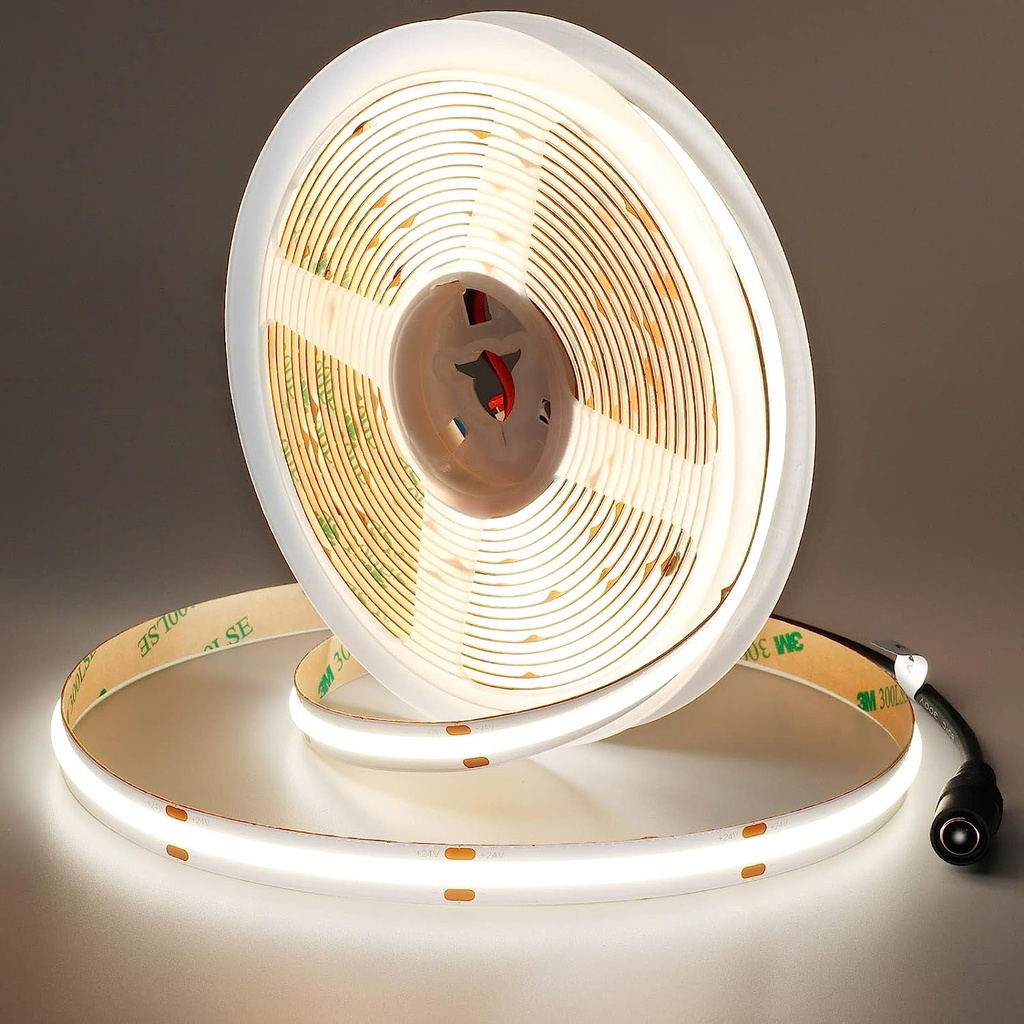 Bande LED COB JBdusn 12V 6500K Blanc Froid – 5m, 480 LEDs/m, Ruban Découpable Pour Chambre, Cuisine (sans Alim)